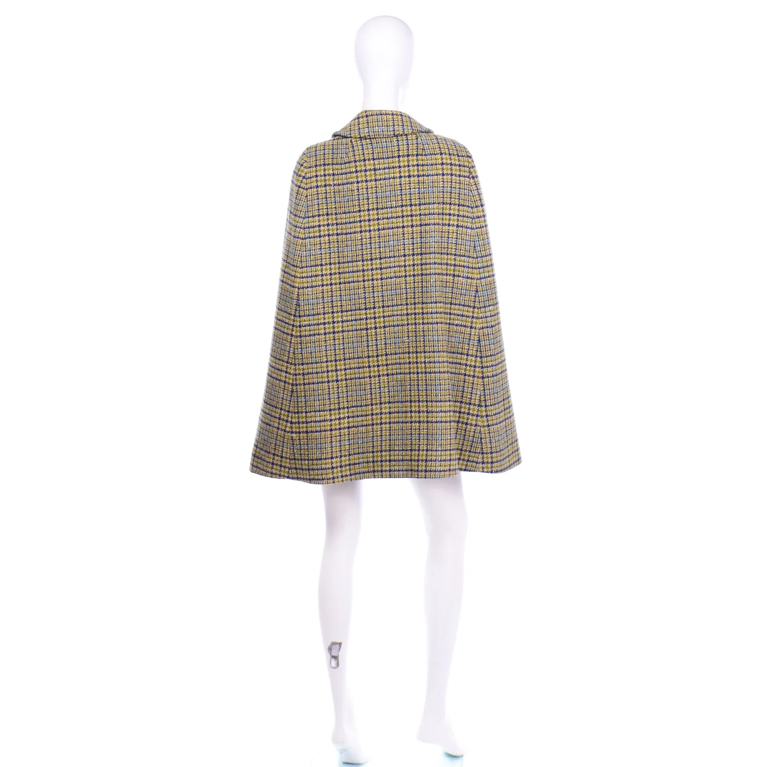 1960s Vintage Green and Blue Plaid Cape With Green LIning