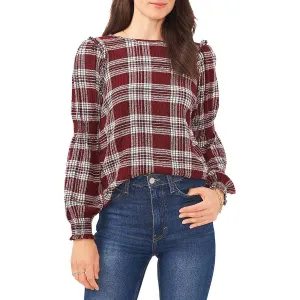 1.State Womens Plaid Ruffled Pullover Top