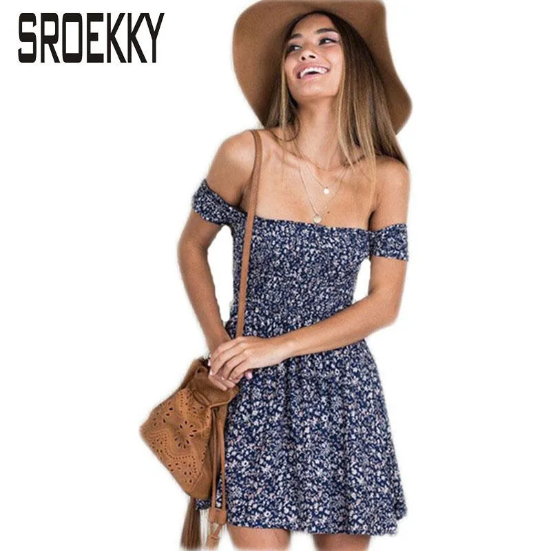 2017 Fashion Sexy Off Shoulder Floral Mini Christmas Party Dress Women New Plus Size Elastic Winter Dress Casual Beach Vestidos