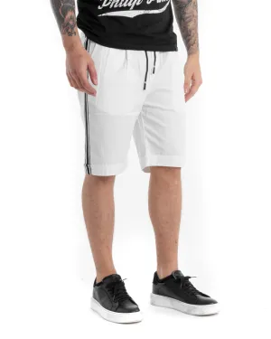 Bermuda Pantaloncino Uomo Shorts Bianco Elastico Righe Lato GIOSAL-PC1885A