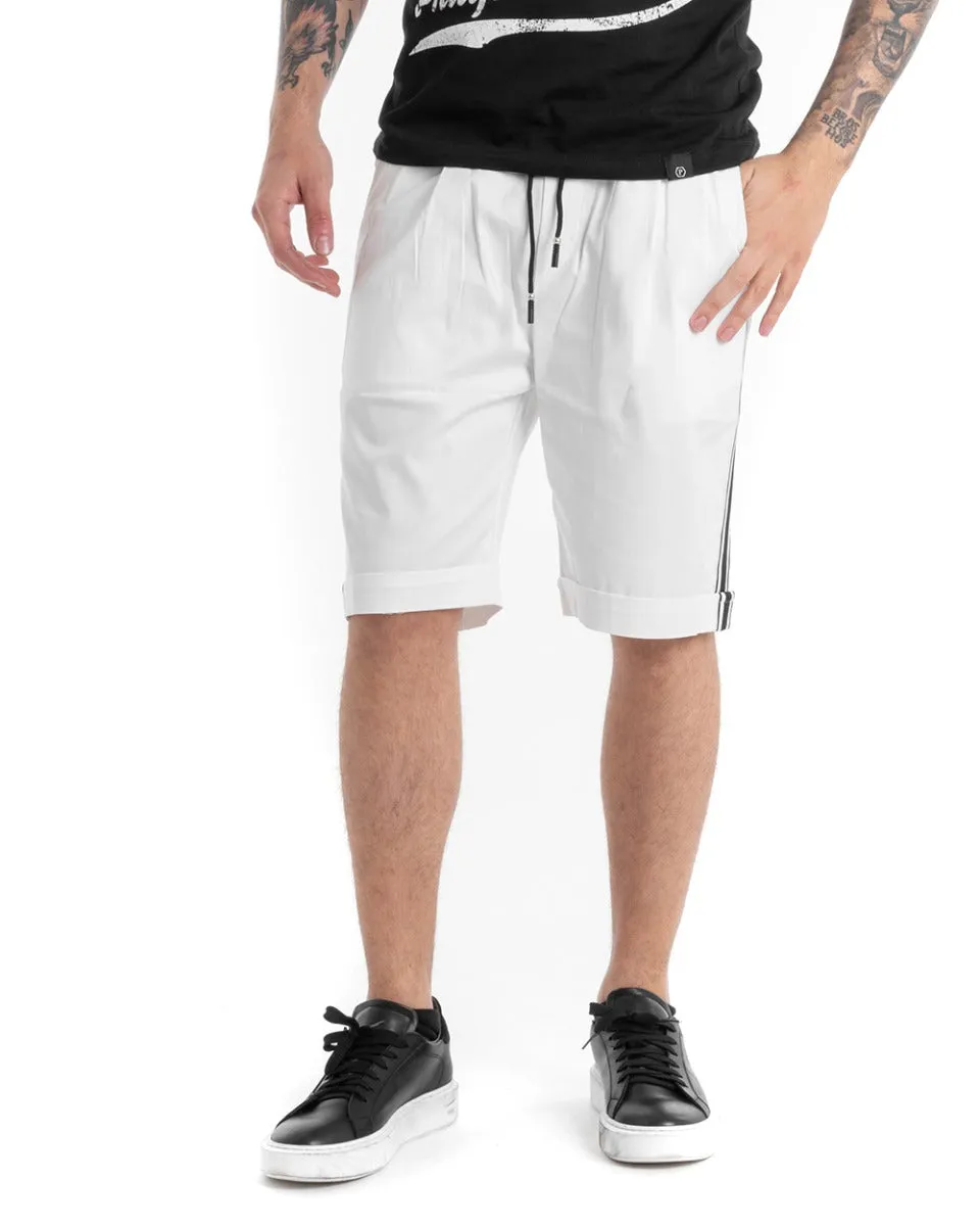 Bermuda Pantaloncino Uomo Shorts Bianco Elastico Righe Lato GIOSAL-PC1885A