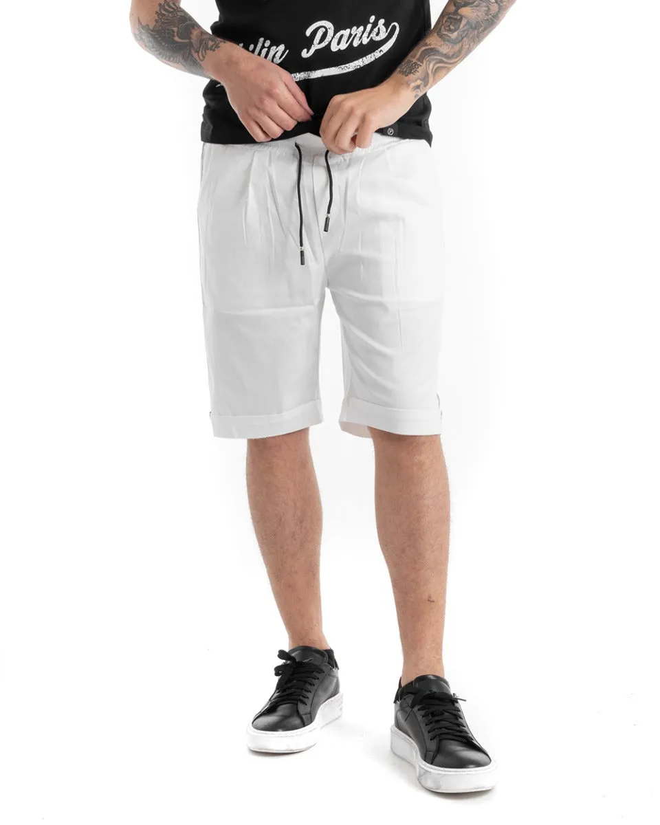 Bermuda Pantaloncino Uomo Shorts Bianco Elastico Righe Lato GIOSAL-PC1885A