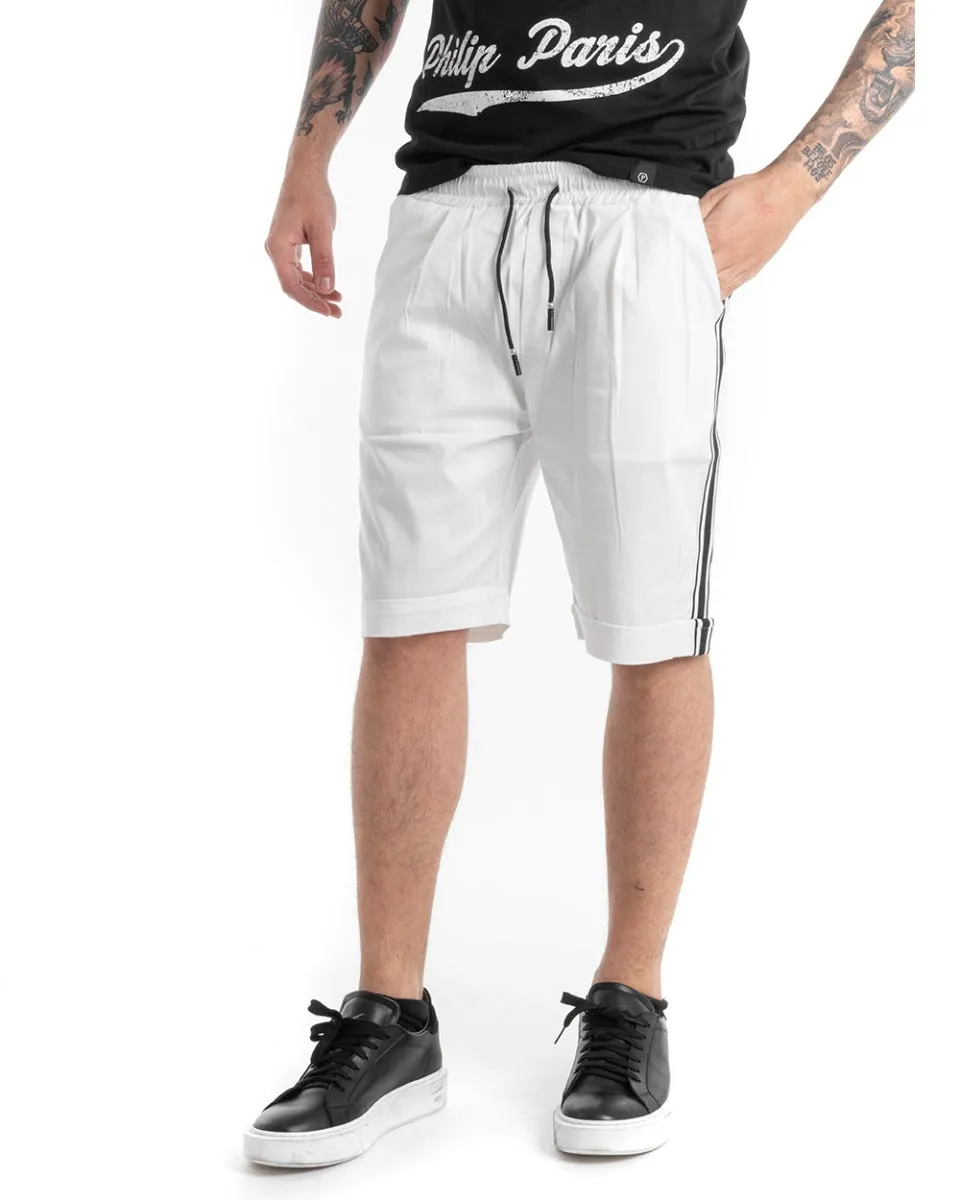 Bermuda Pantaloncino Uomo Shorts Bianco Elastico Righe Lato GIOSAL-PC1885A