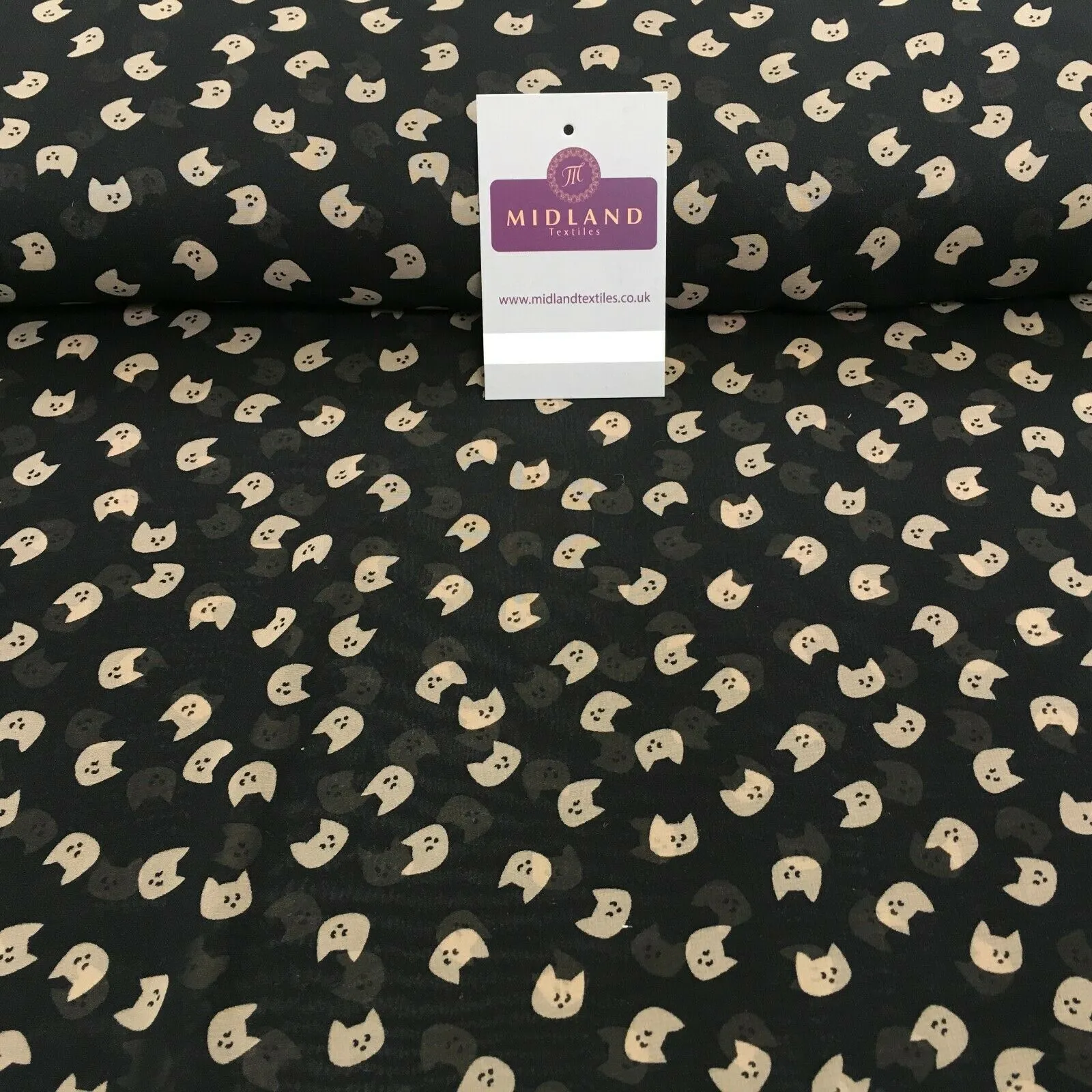 Black Kitten Printed Light High Street Chiffon Fabric 150 cm MK1084-19