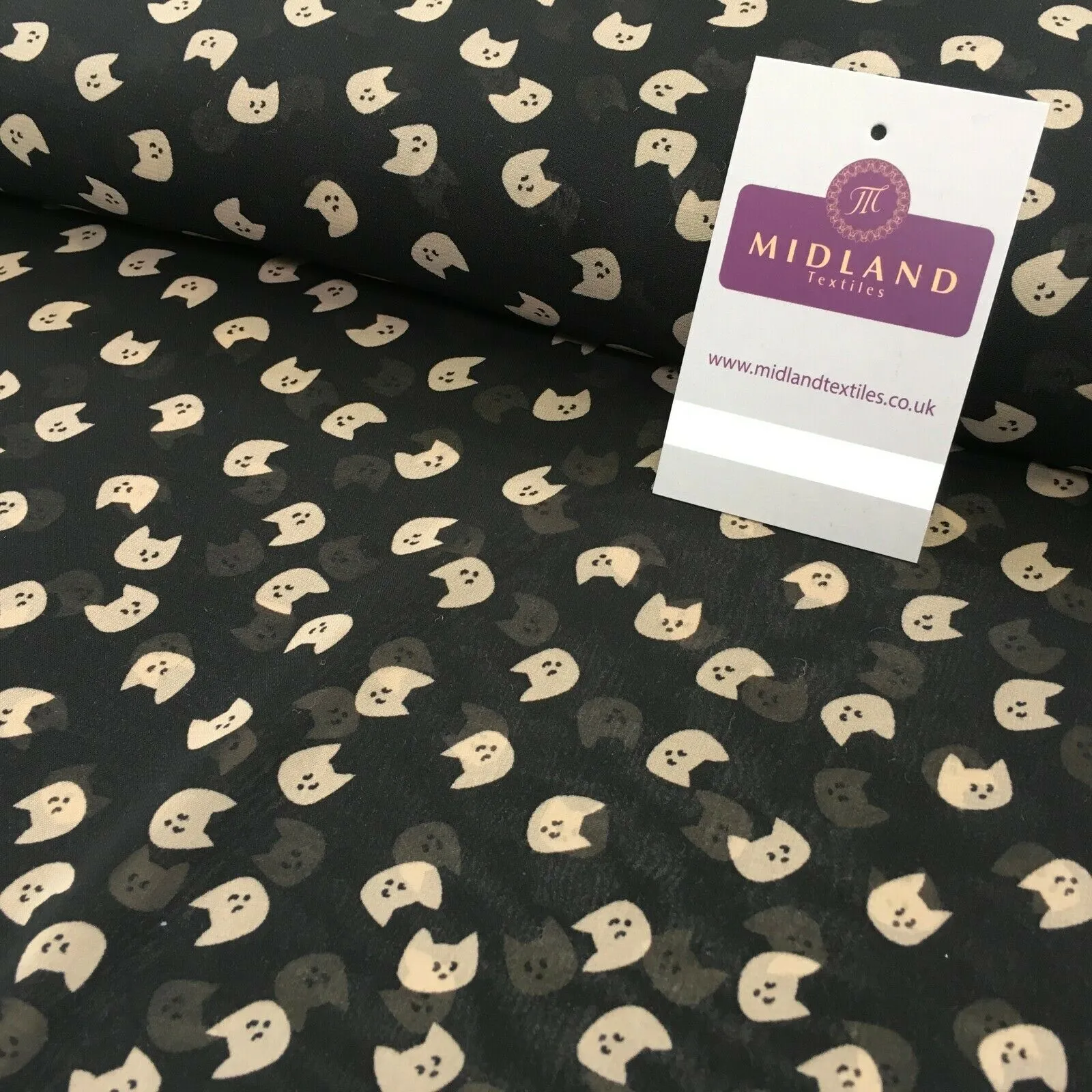 Black Kitten Printed Light High Street Chiffon Fabric 150 cm MK1084-19