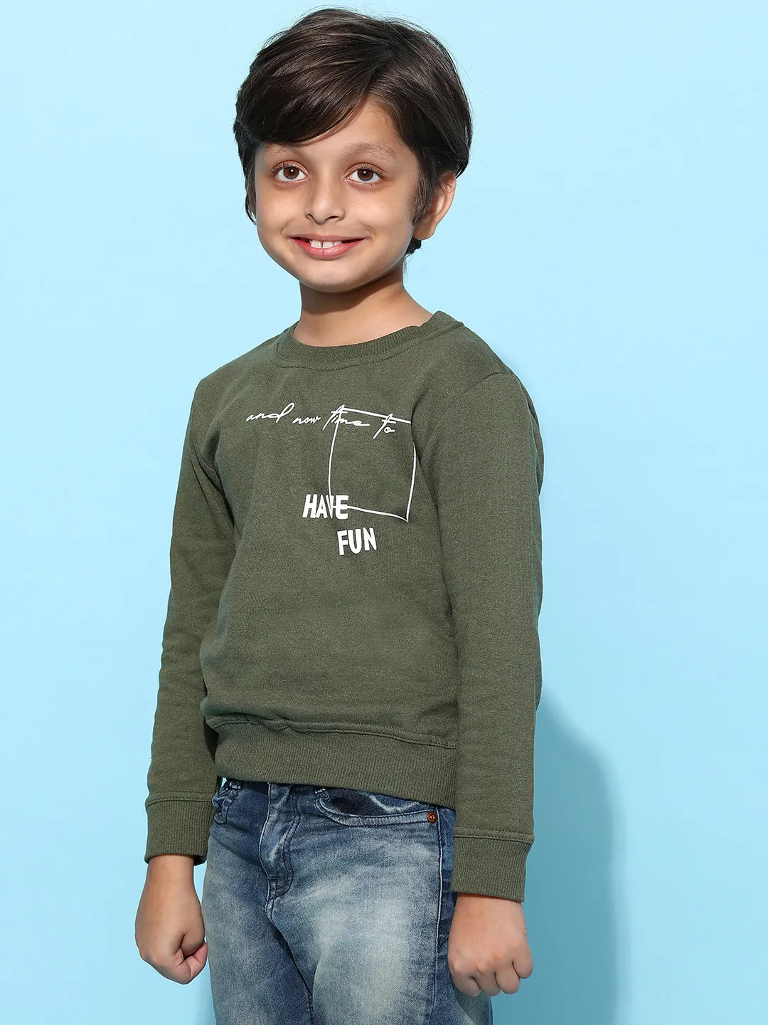 Boys Olive Cotton Solid Sweatshirt