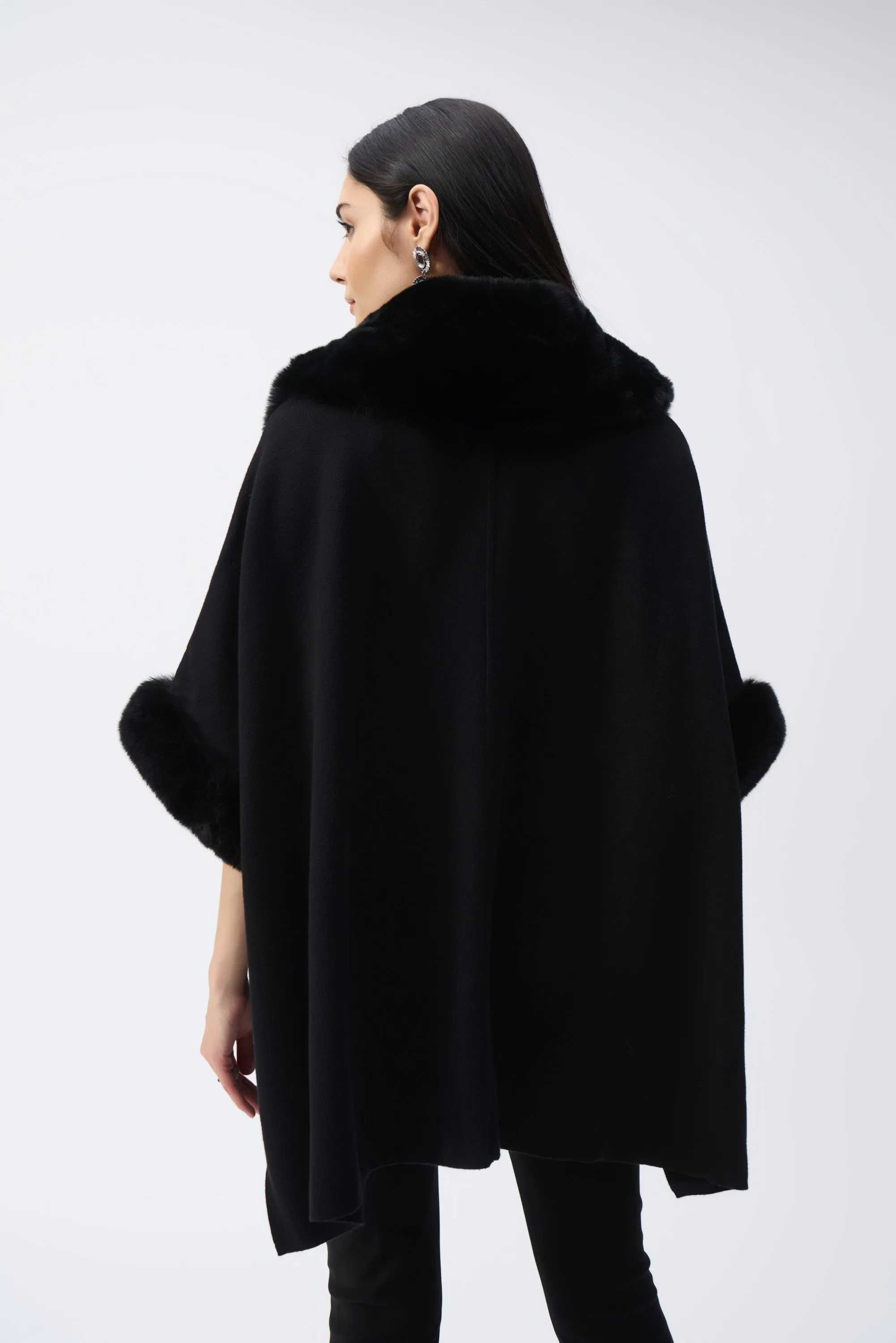 Brushed Jacquard and Faux Fur Cape