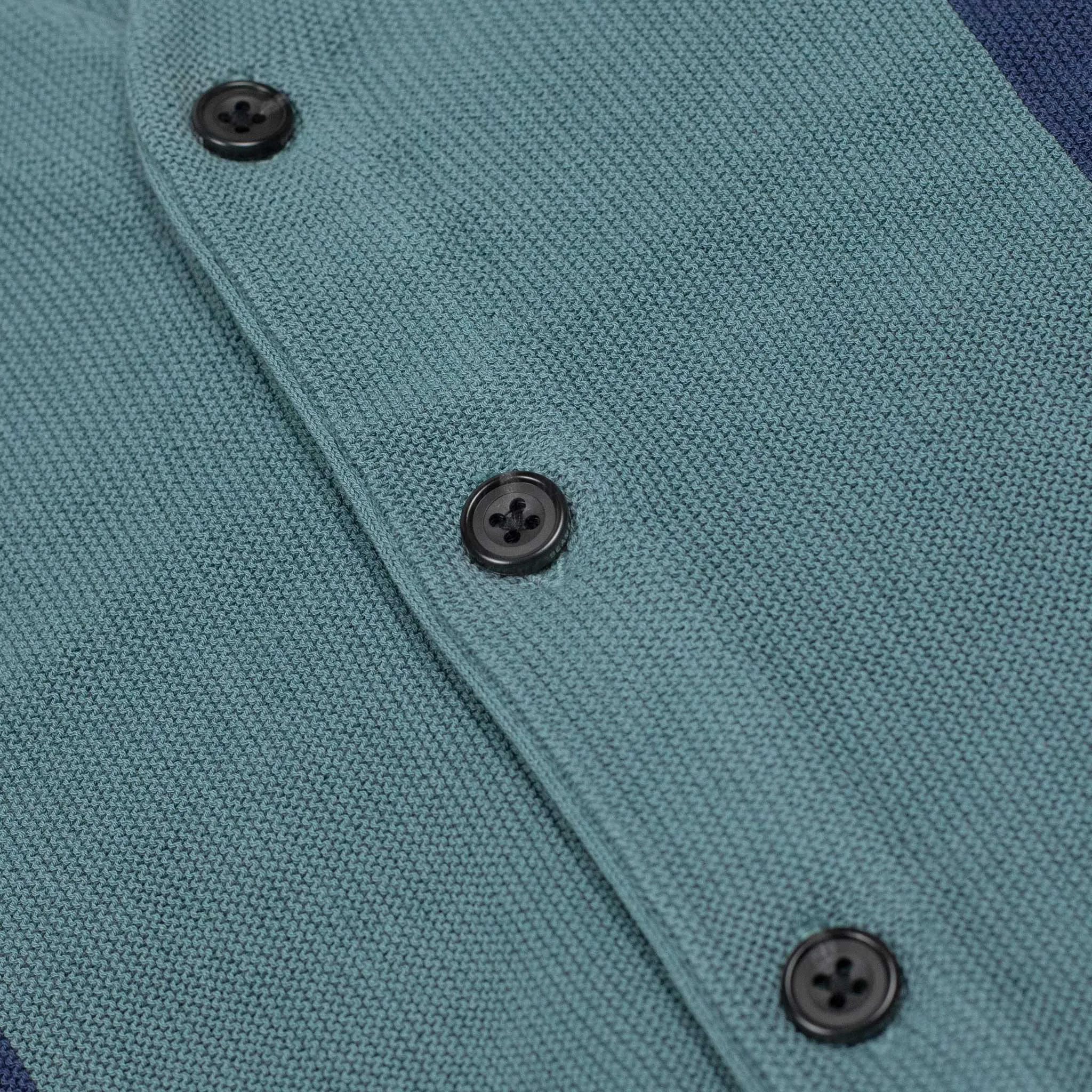 Cardigan in teal cotton with blue racing stripes