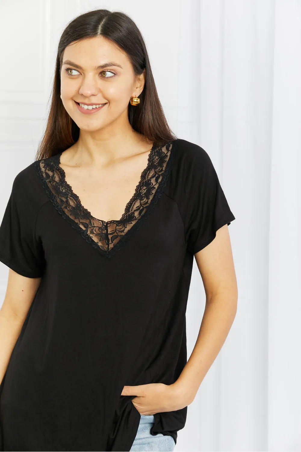 Celeste You Grow Girl Full Size Floral V-Neck Top in Black