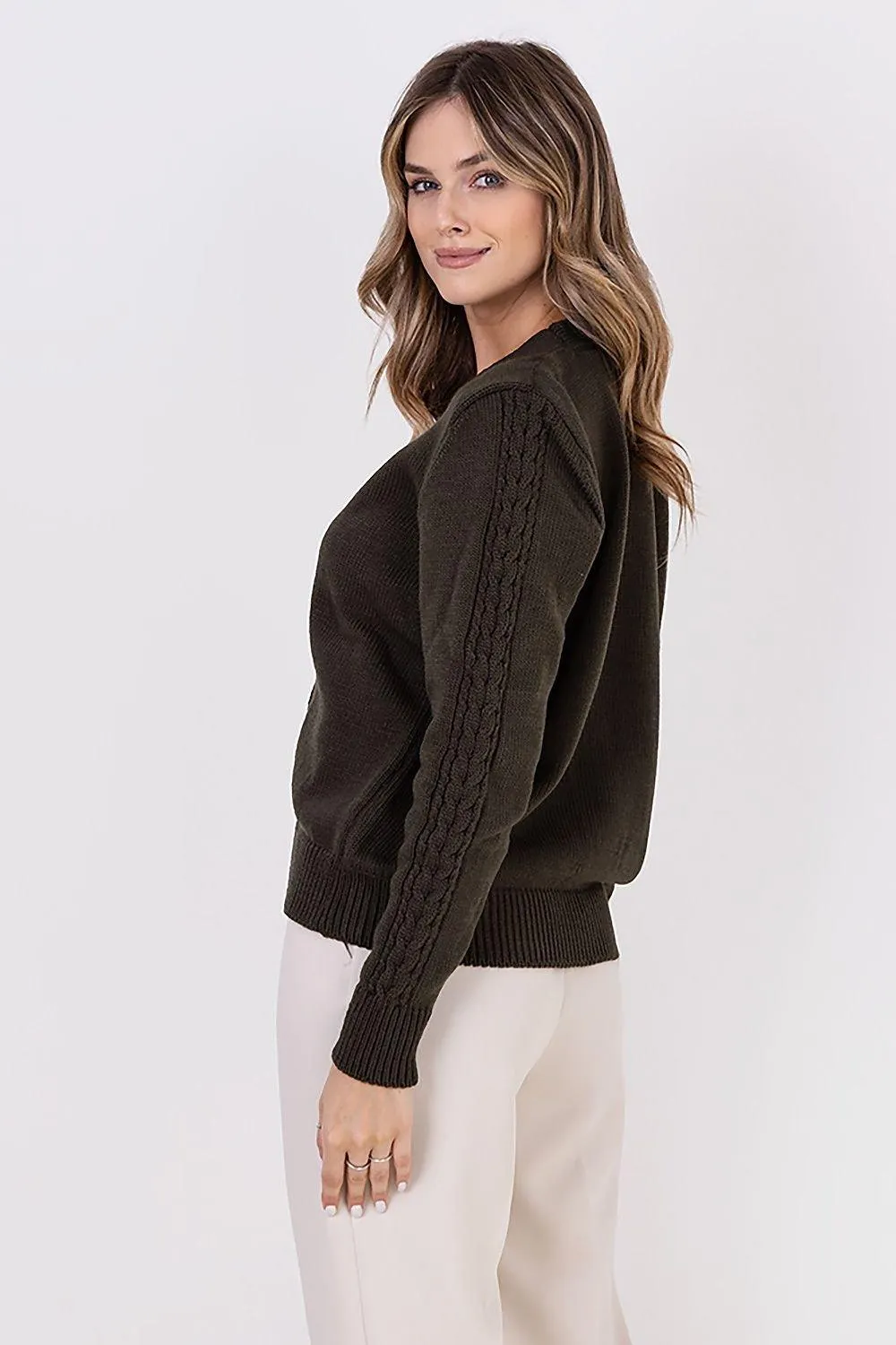 Chic Braided Sleeve Knit Cardigan