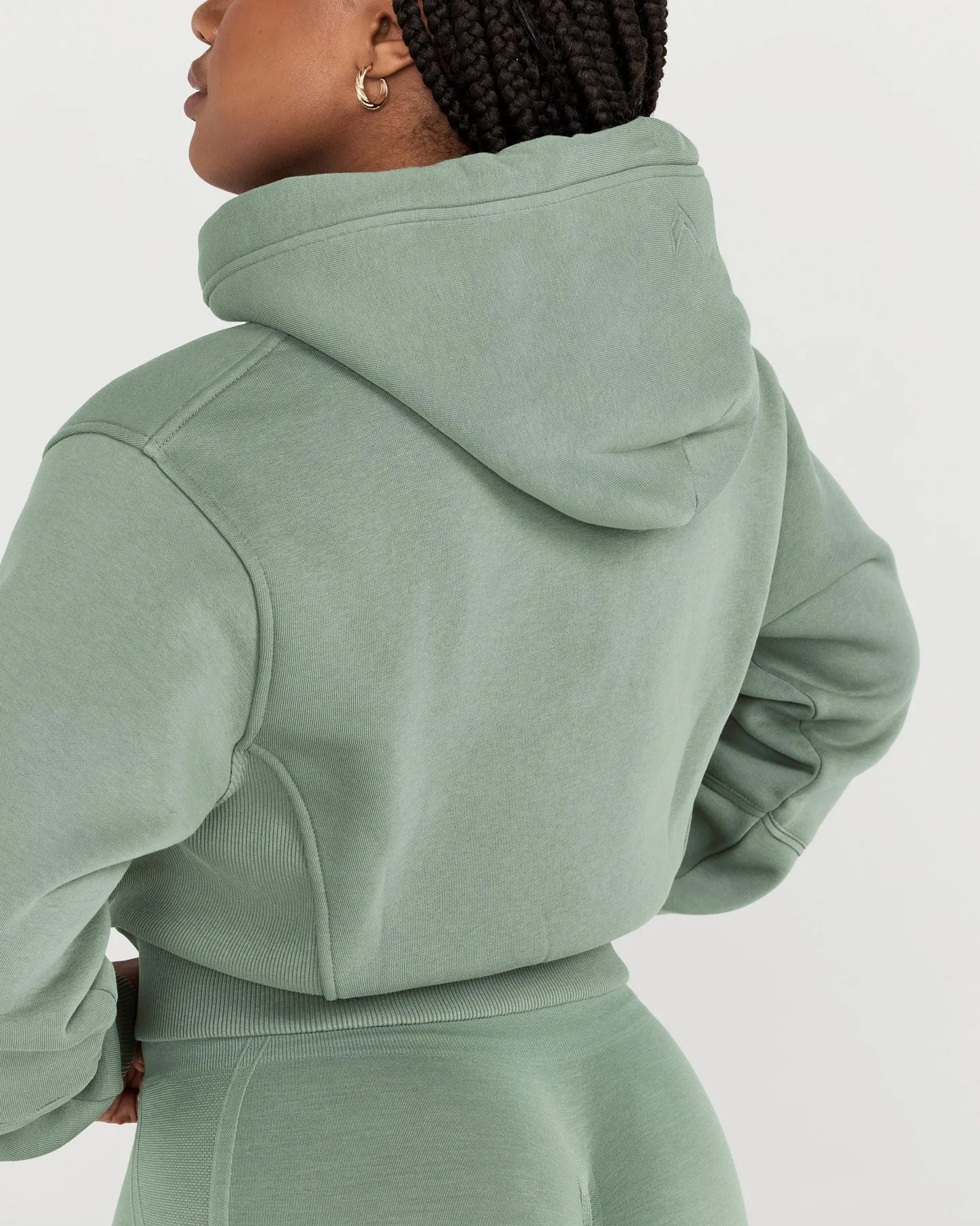 Classic Lounge Cropped Zip Through Hoodie | Sage