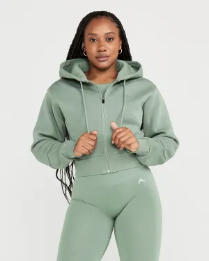 Classic Lounge Cropped Zip Through Hoodie | Sage