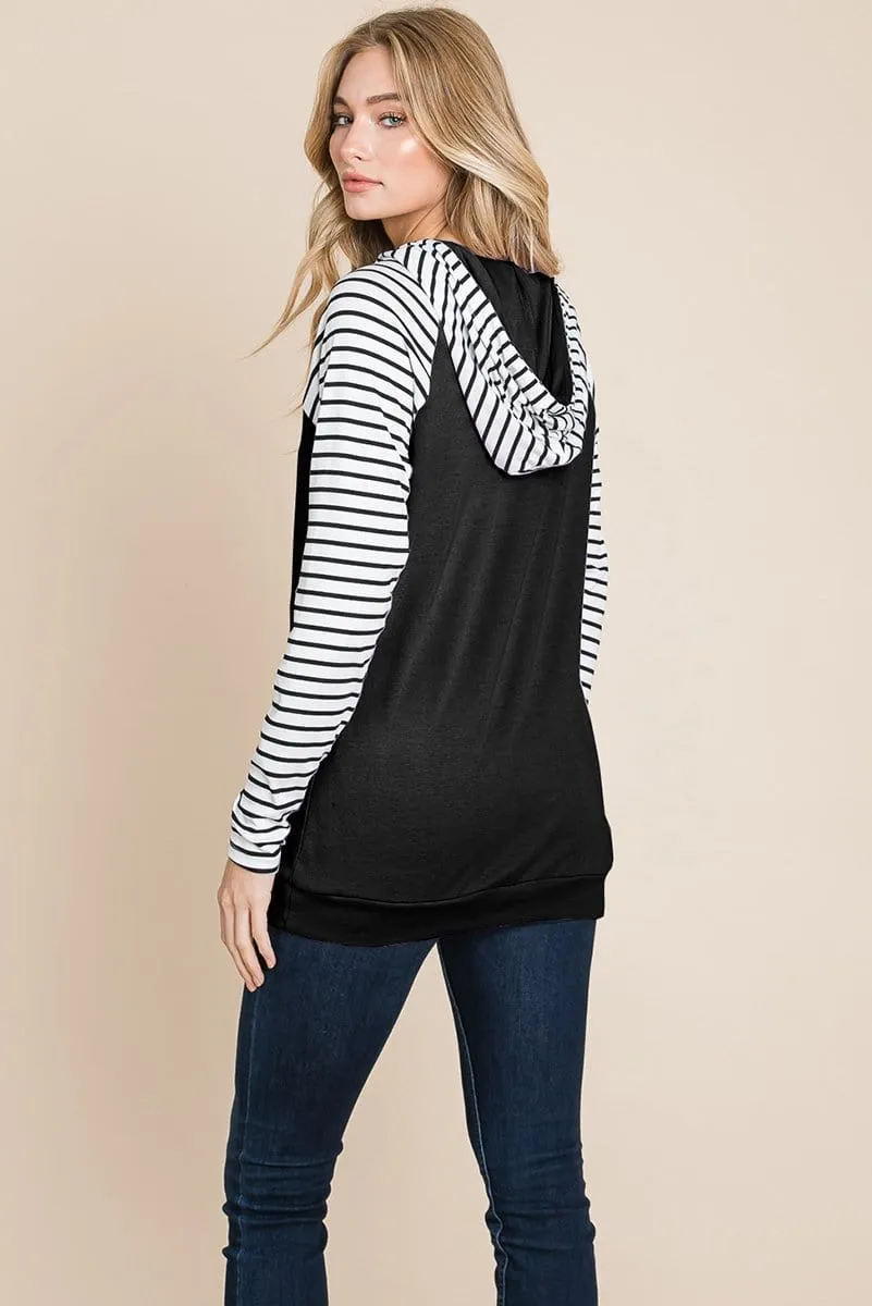 Color Block Striped Double Hoodie Sweatshirts