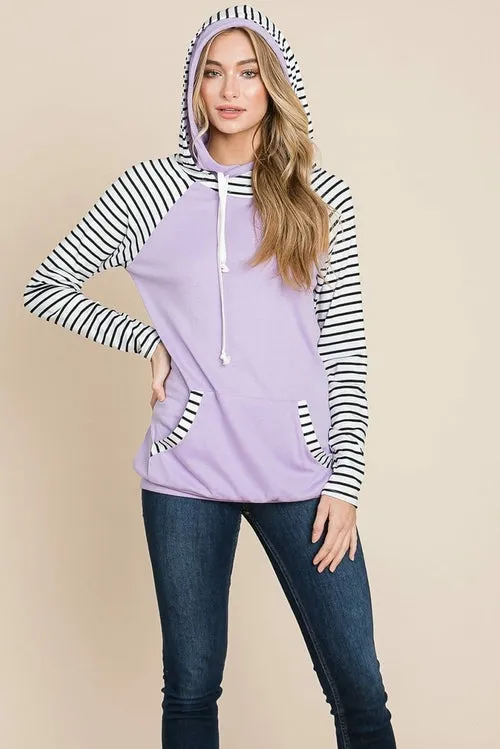 Color Block Striped Double Hoodie Sweatshirts