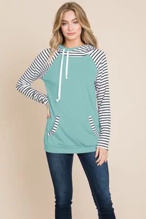 Color Block Striped Double Hoodie Sweatshirts