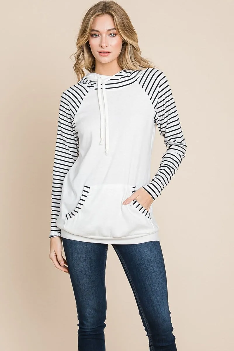 Color Block Striped Double Hoodie Sweatshirts