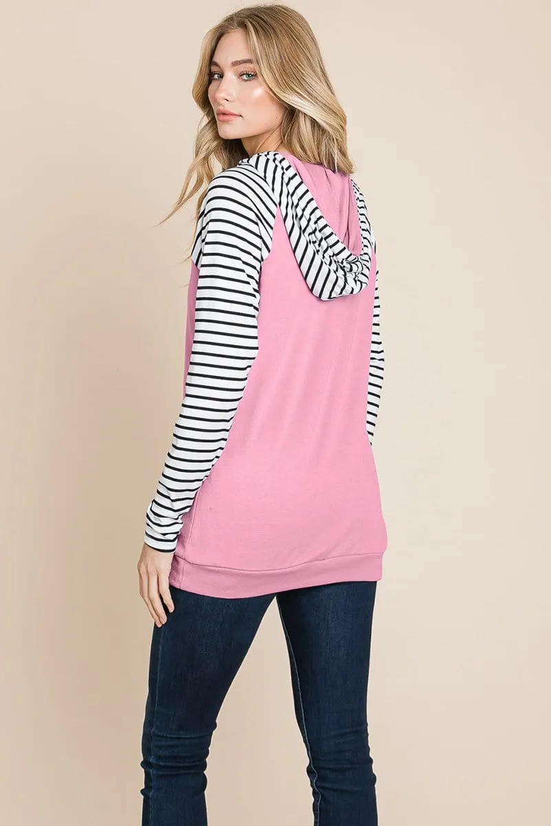 Color Block Striped Double Hoodie Sweatshirts