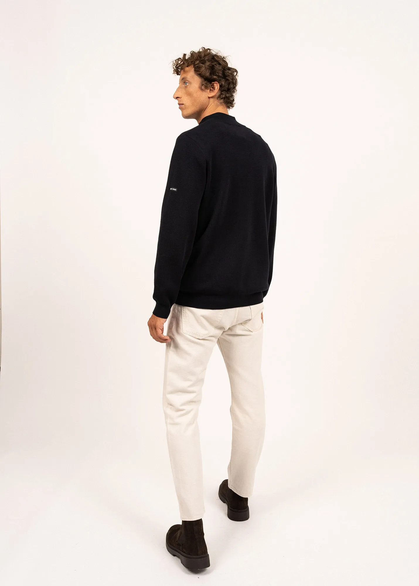 Crossley jumper - with zipped high-neck, in soft wool (PRUNE/NAVY)