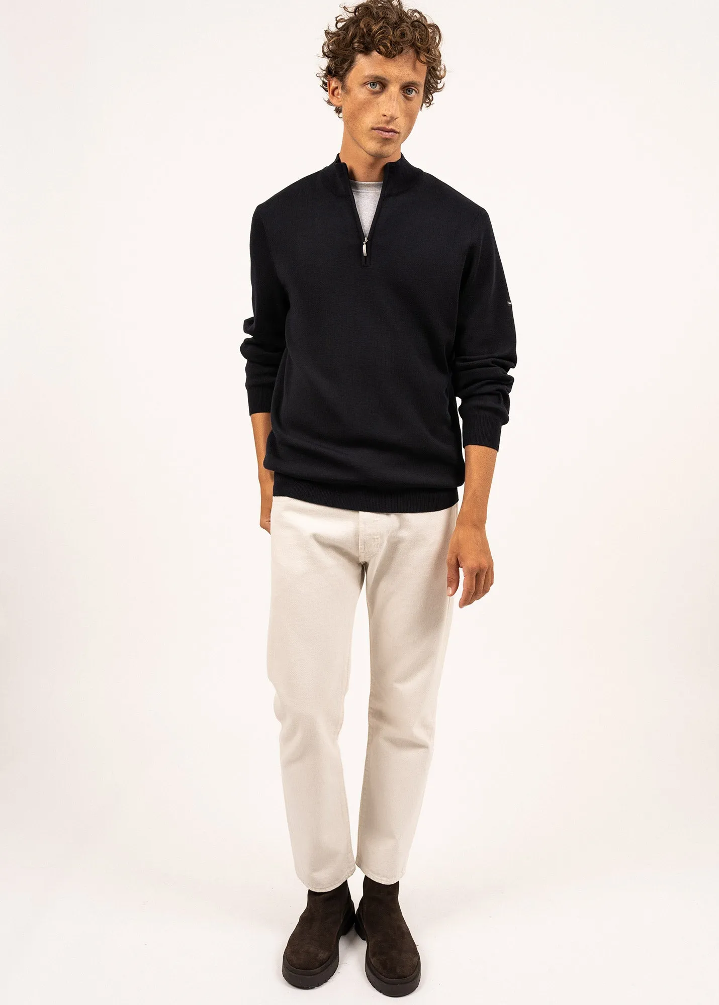 Crossley jumper - with zipped high-neck, in soft wool (PRUNE/NAVY)