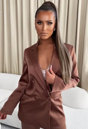 Effortless Desire Brown Oversized Satin Blazer