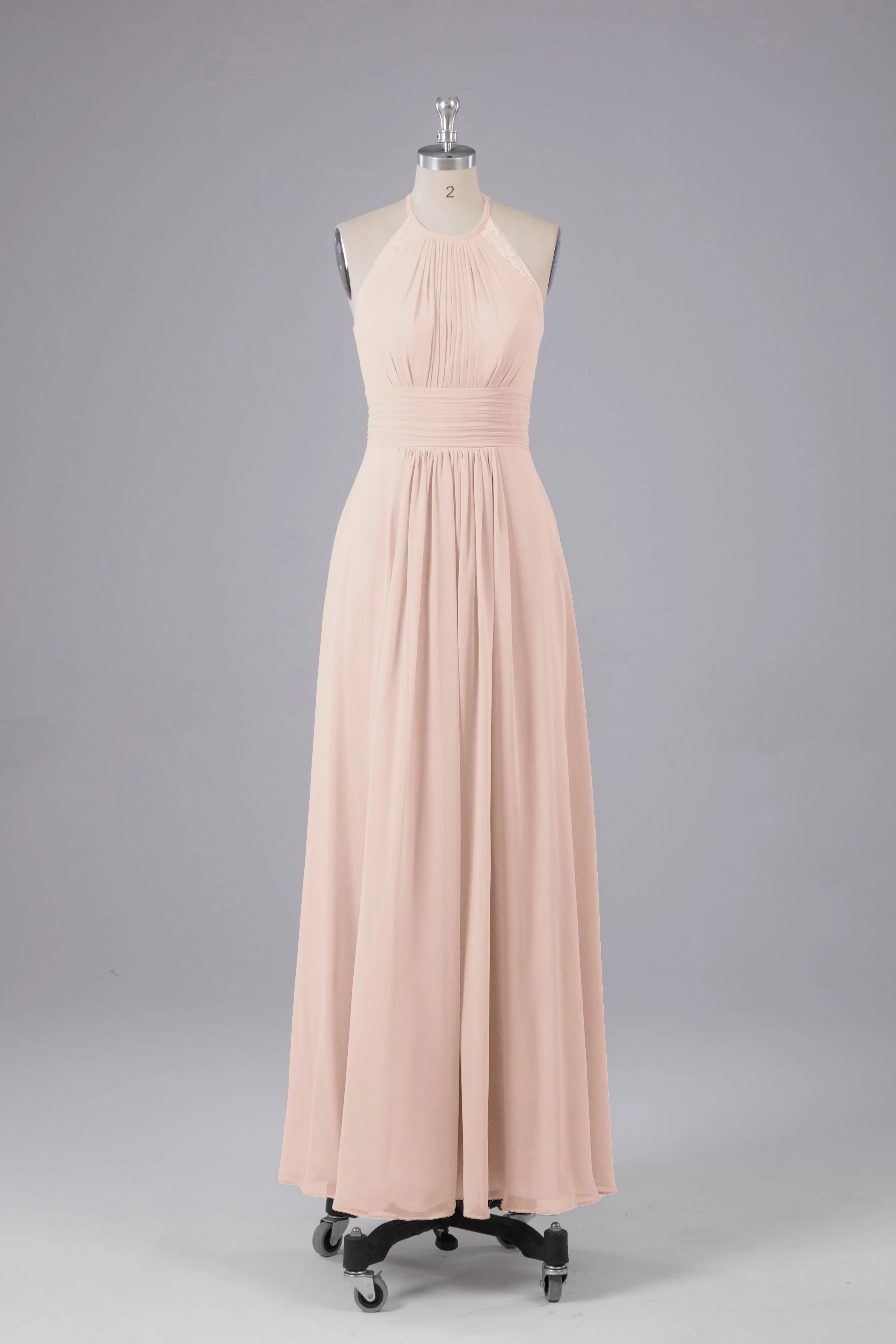 Elegant Chiffon Halter Floor Length Bridesmaid Dresses