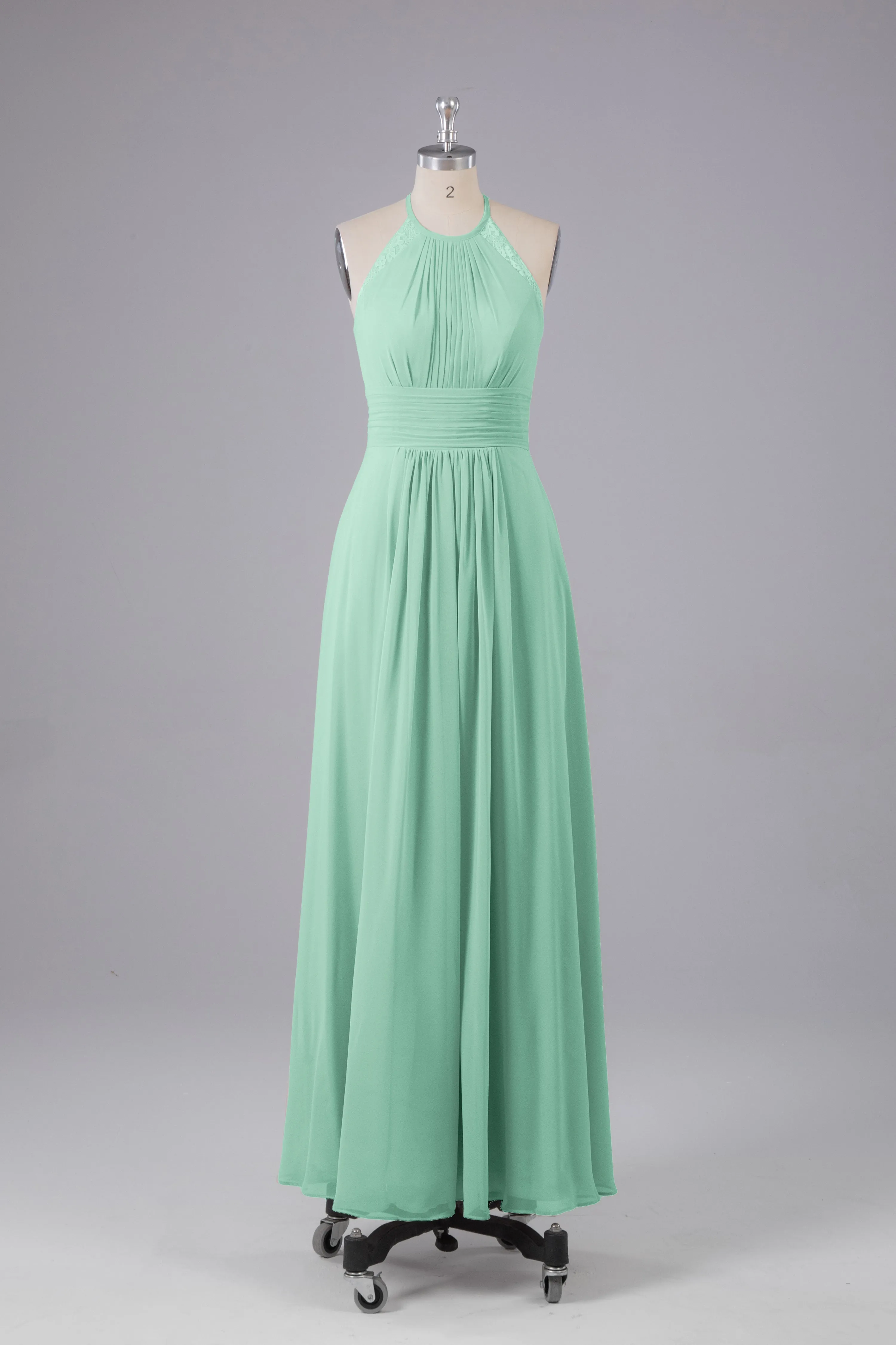 Elegant Chiffon Halter Floor Length Bridesmaid Dresses