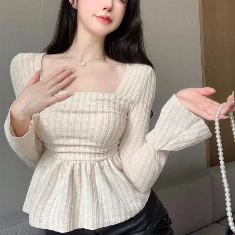 Elegant Long-Sleeve Knit Blouse for Women