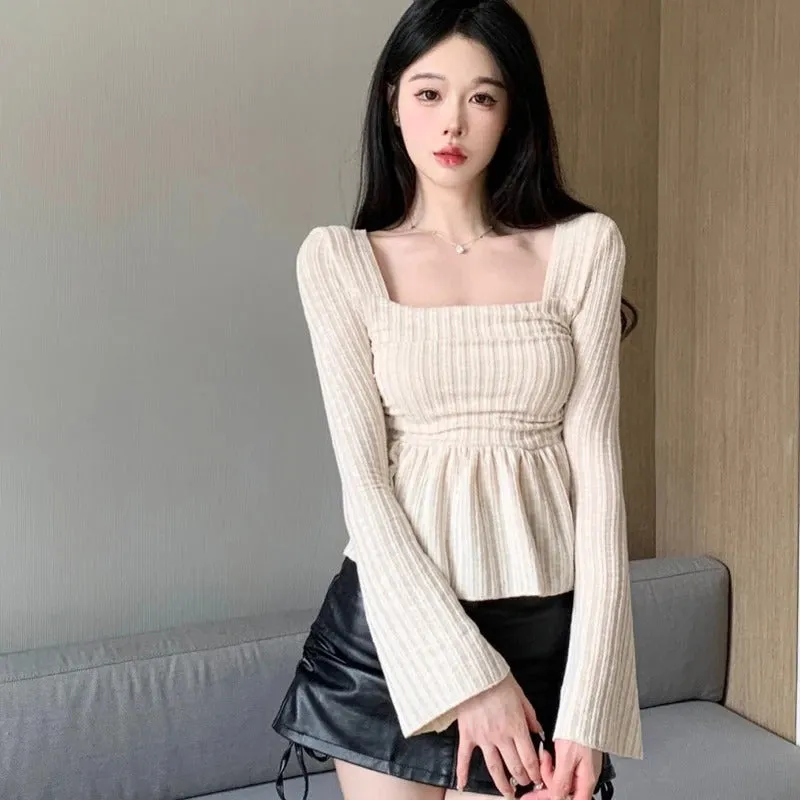 Elegant Long-Sleeve Knit Blouse for Women