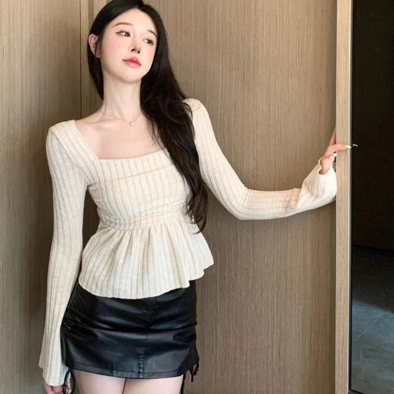 Elegant Long-Sleeve Knit Blouse for Women