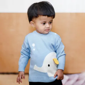 Elephant With 3D Ear Premium Full Sleeves Knitted Sweater - Blue