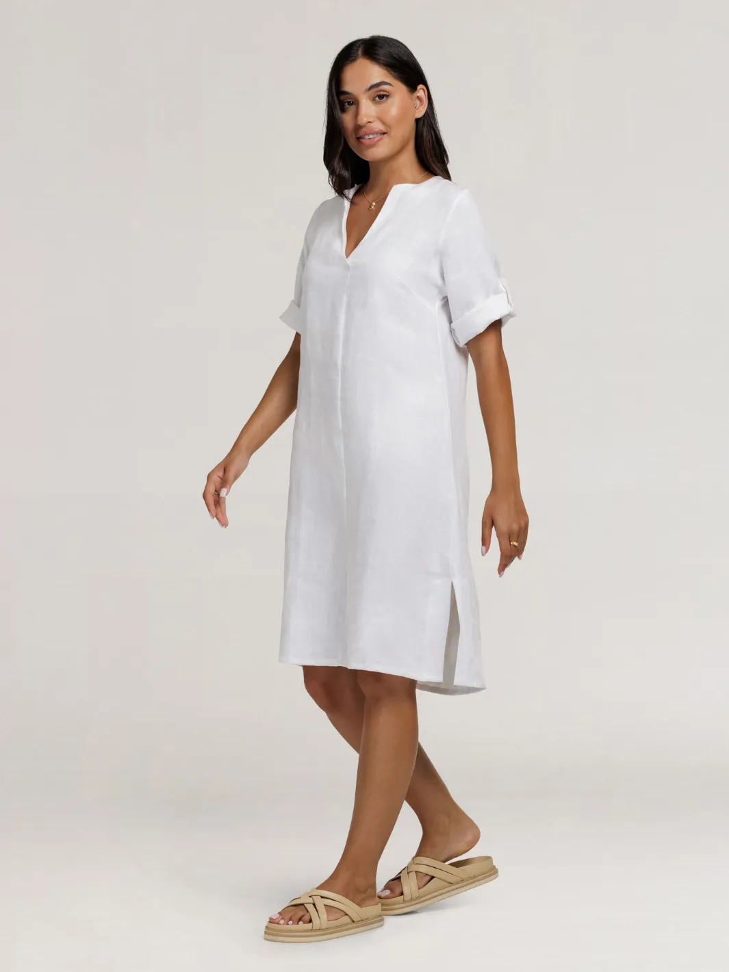 Elyse French Linen Midi Dress White