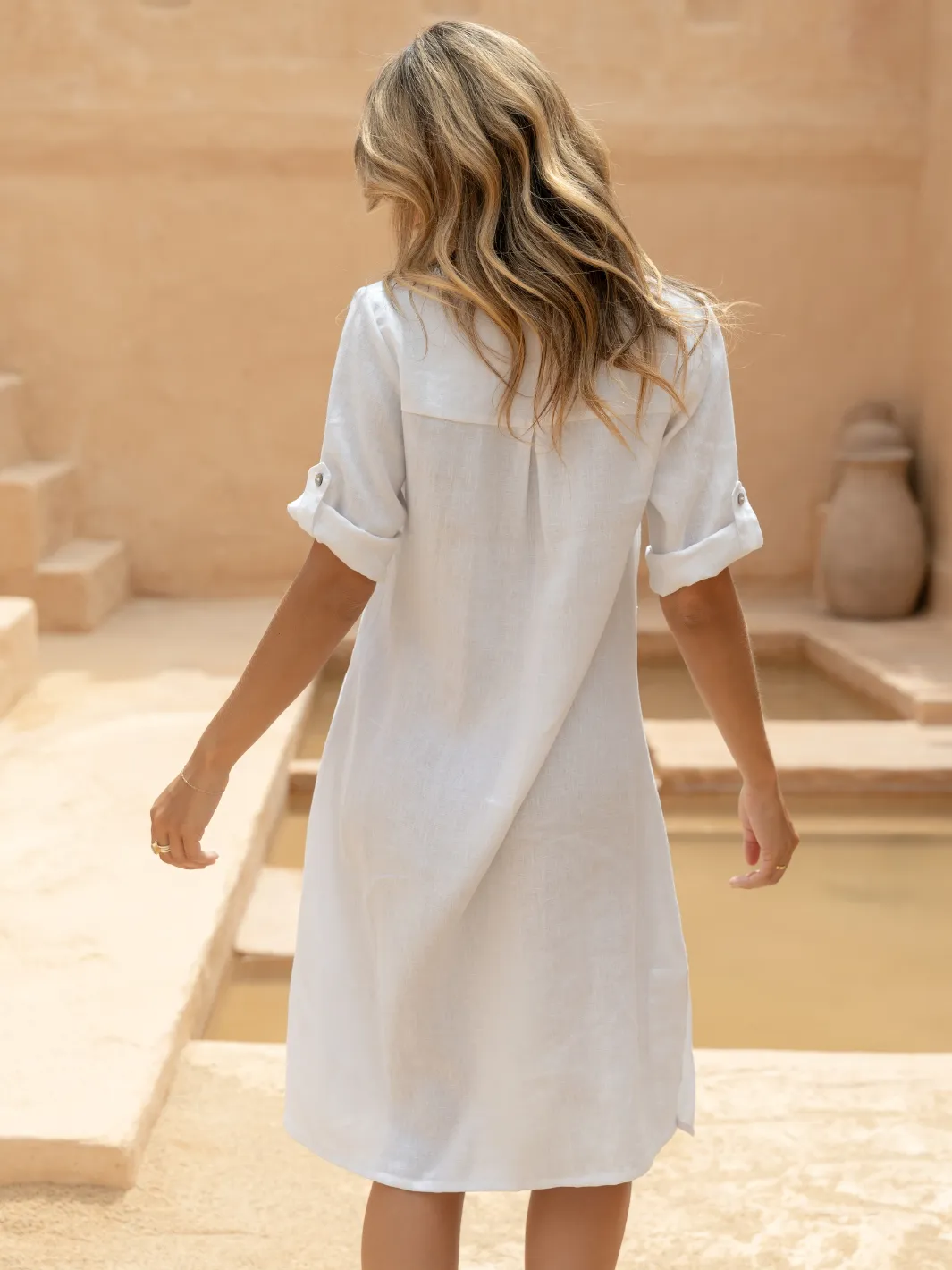 Elyse French Linen Midi Dress White