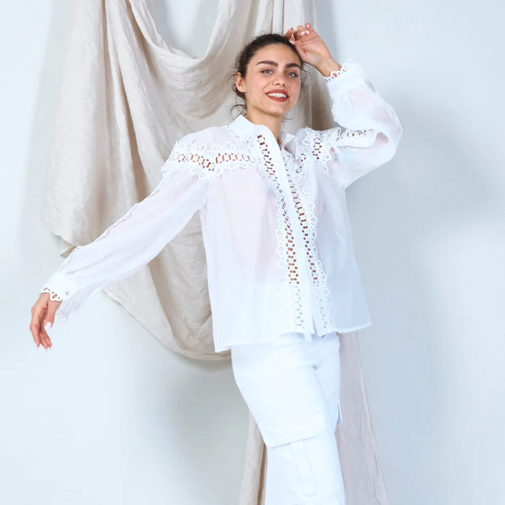 Embroidered sheer blouse shirt wholesale