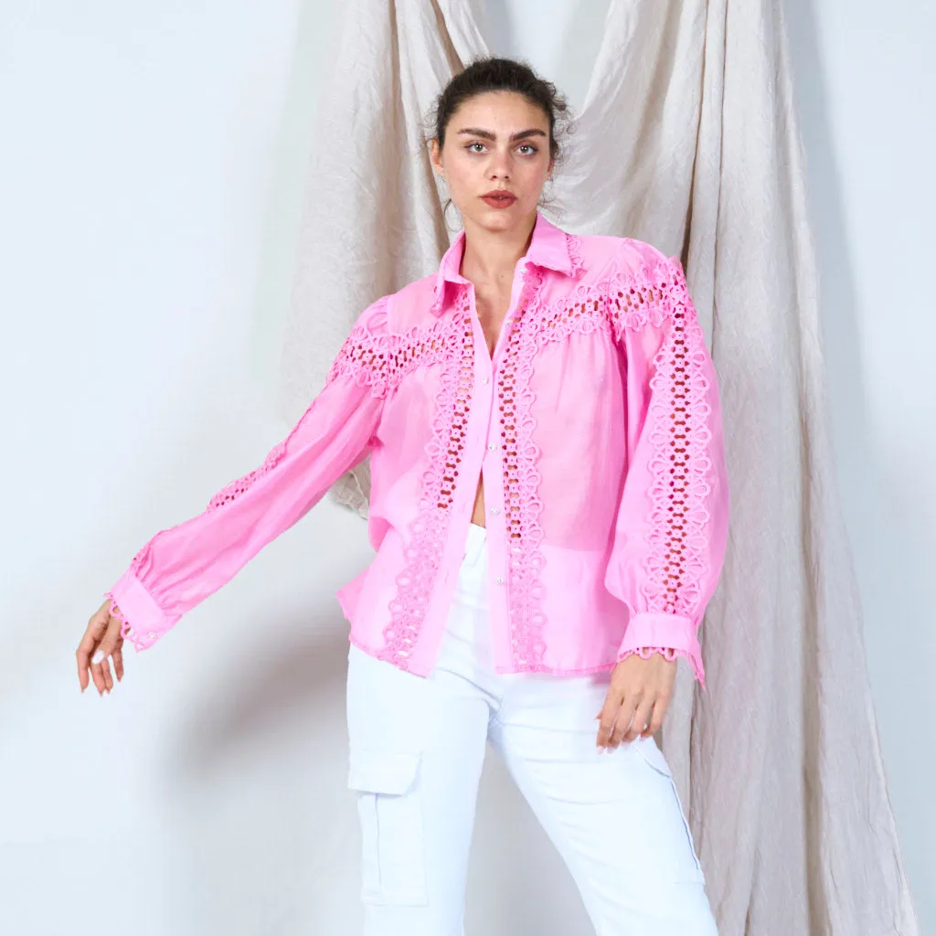 Embroidered sheer blouse shirt wholesale