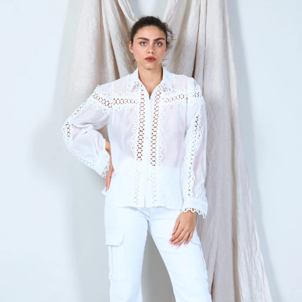 Embroidered sheer blouse shirt wholesale