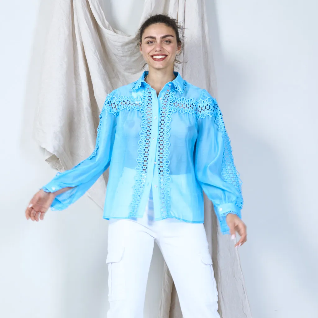 Embroidered sheer blouse shirt wholesale