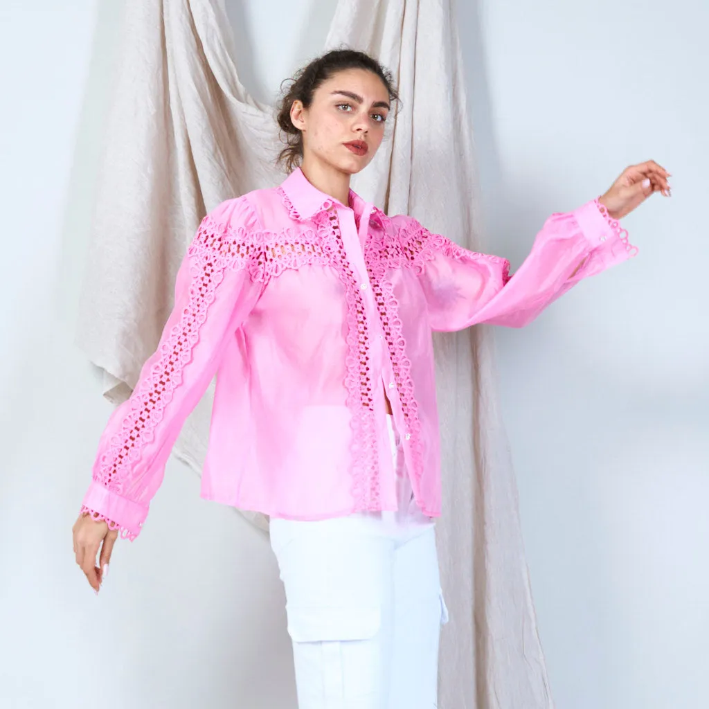 Embroidered sheer blouse shirt wholesale