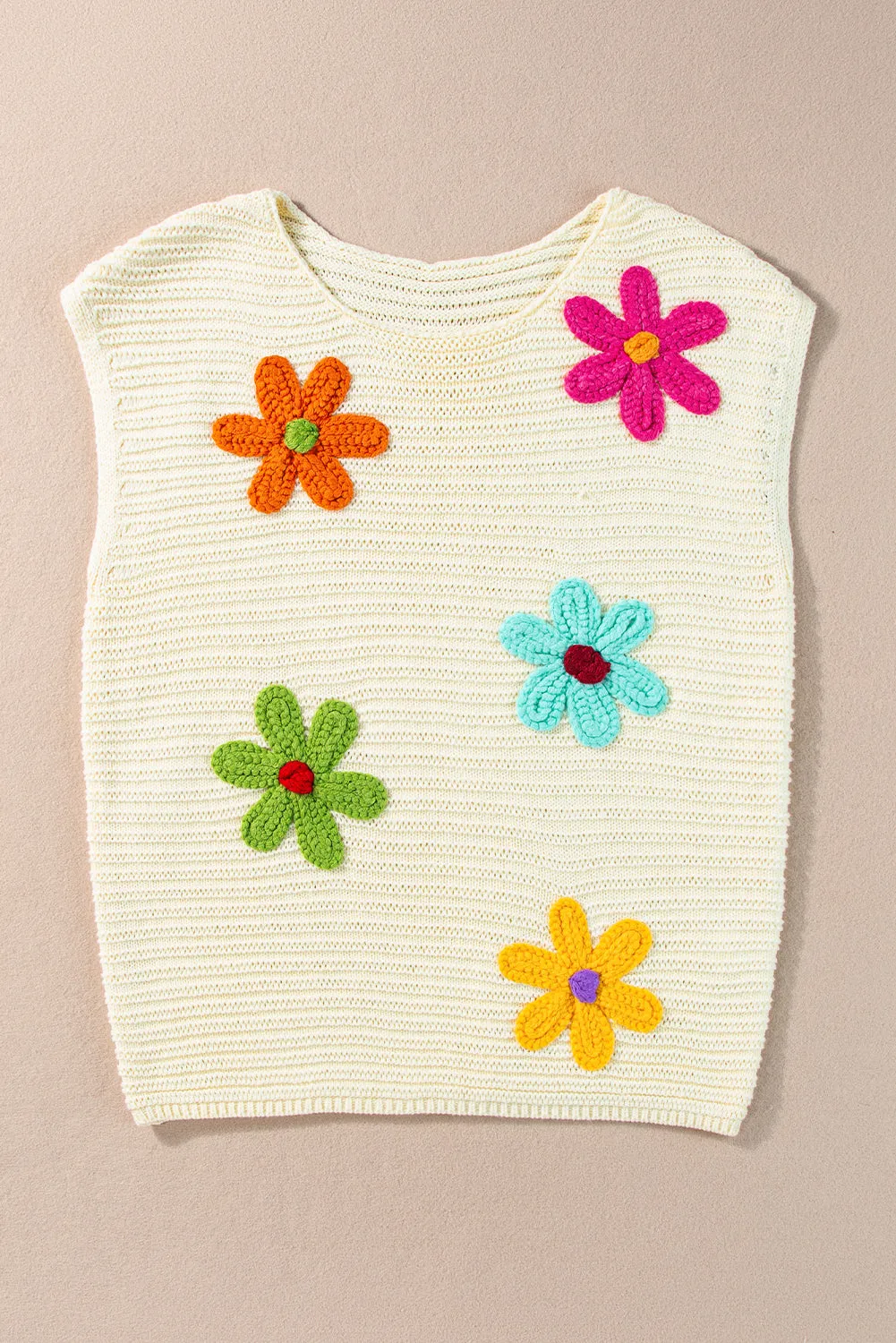 Flower Crochet Round Neck Knitted Top