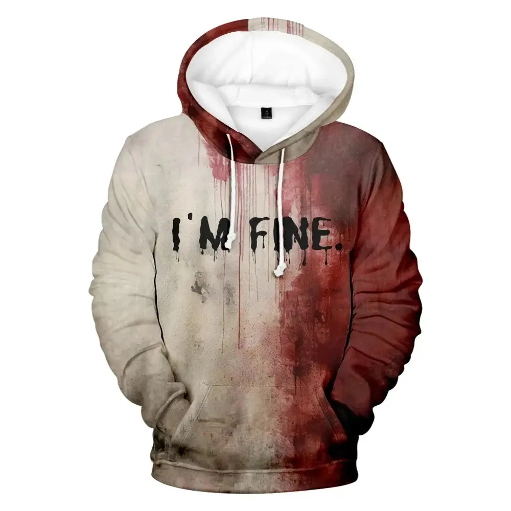 I'M Fine Bloody hooded  Problem Solved  hooded drawstring pocket sweatshirt men/women hip hop Pullovers