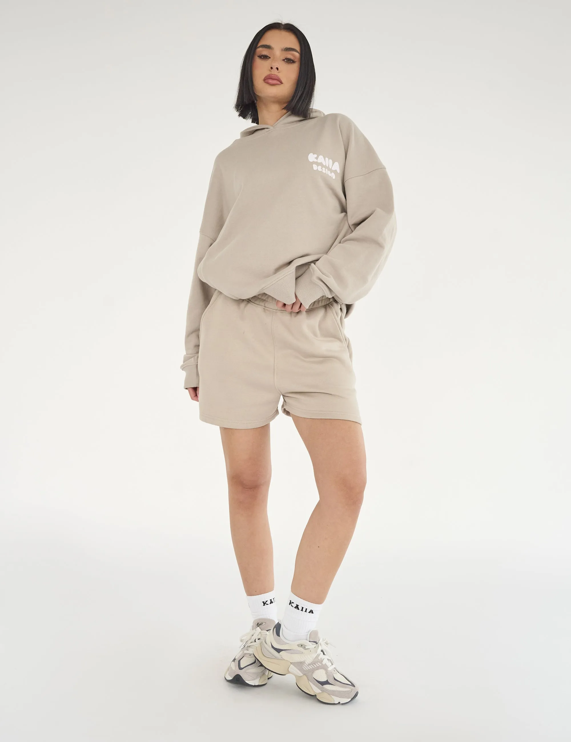 Kaiia Design Bubble Print Oversized Hoodie Stone