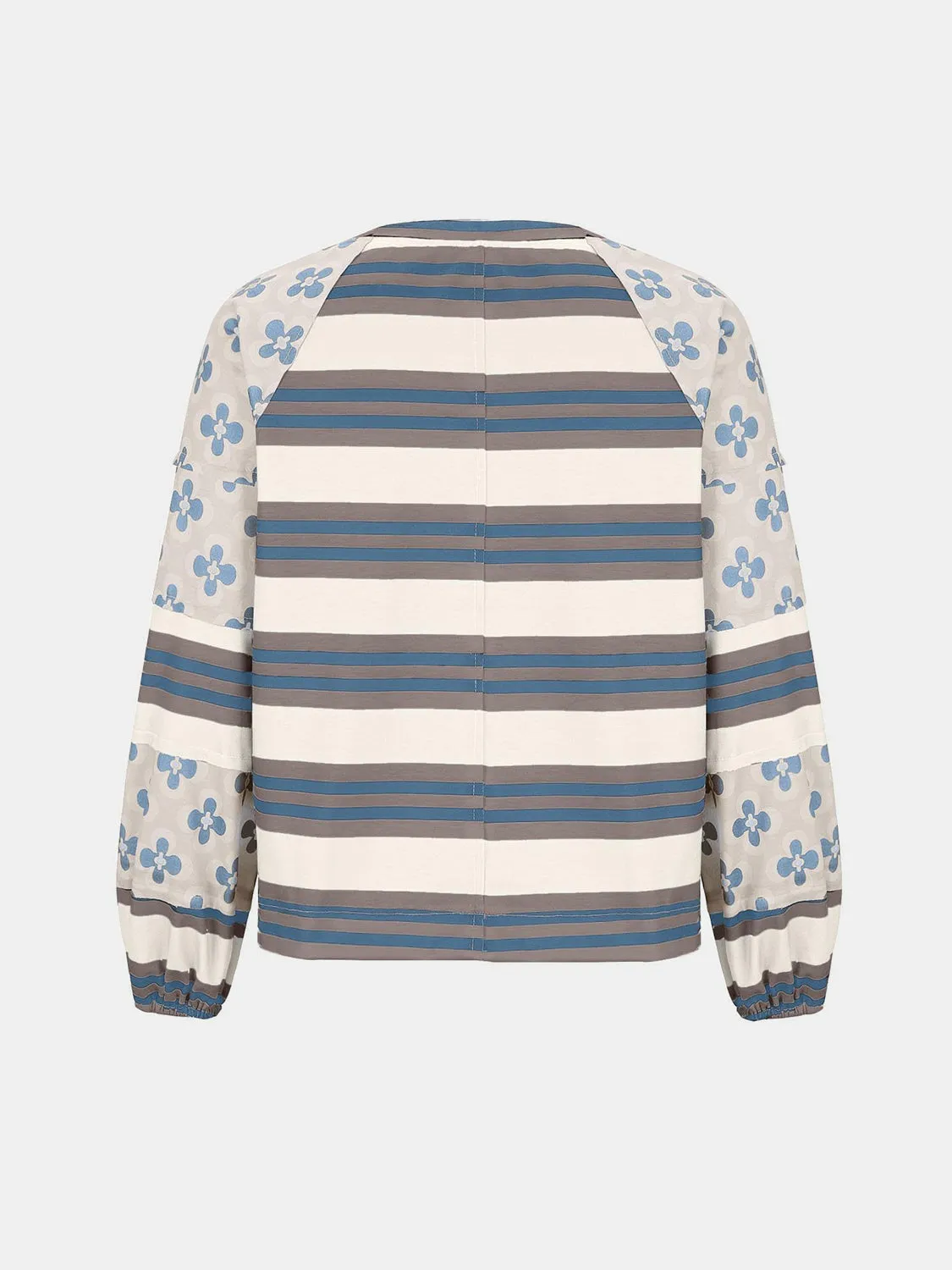 kesley Flower & Striped Print Round Neck Sweatshirt