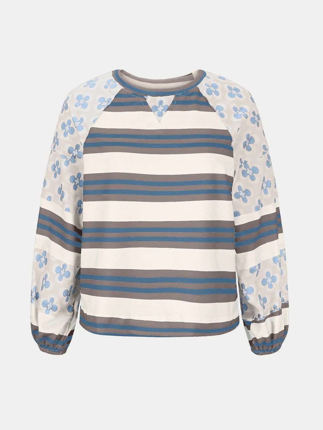 kesley Flower & Striped Print Round Neck Sweatshirt