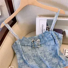 Layered Bow Denim Blue Camisole