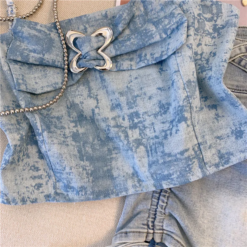 Layered Bow Denim Blue Camisole