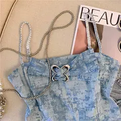 Layered Bow Denim Blue Camisole