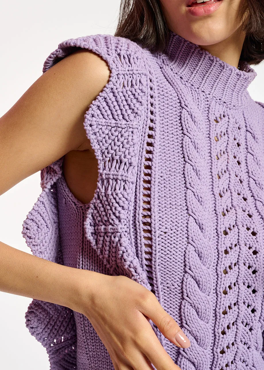 Lilac sleeveless ruffle sweater