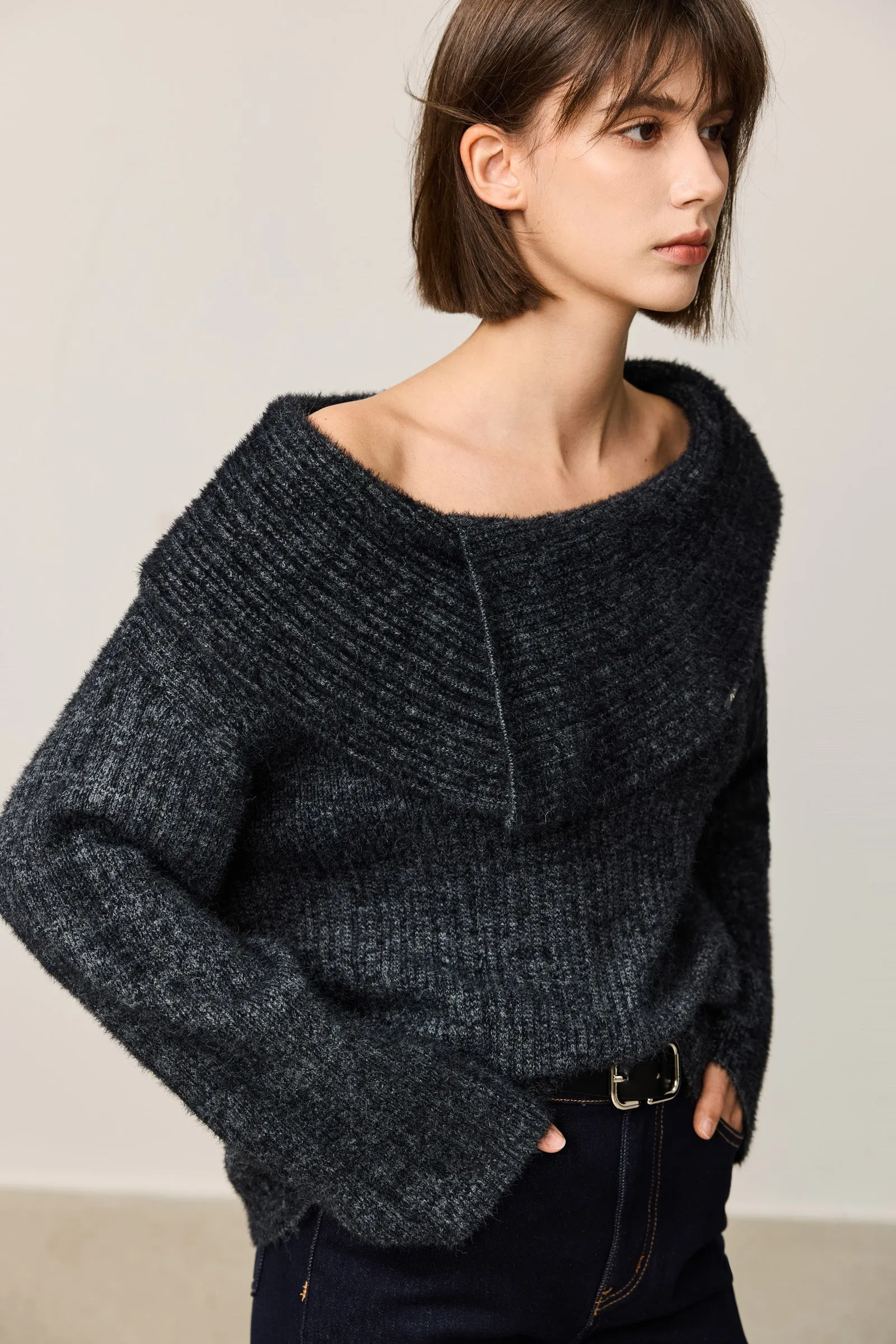 LILY Chic Off-Shoulder Cowl Neck Crop Sweater