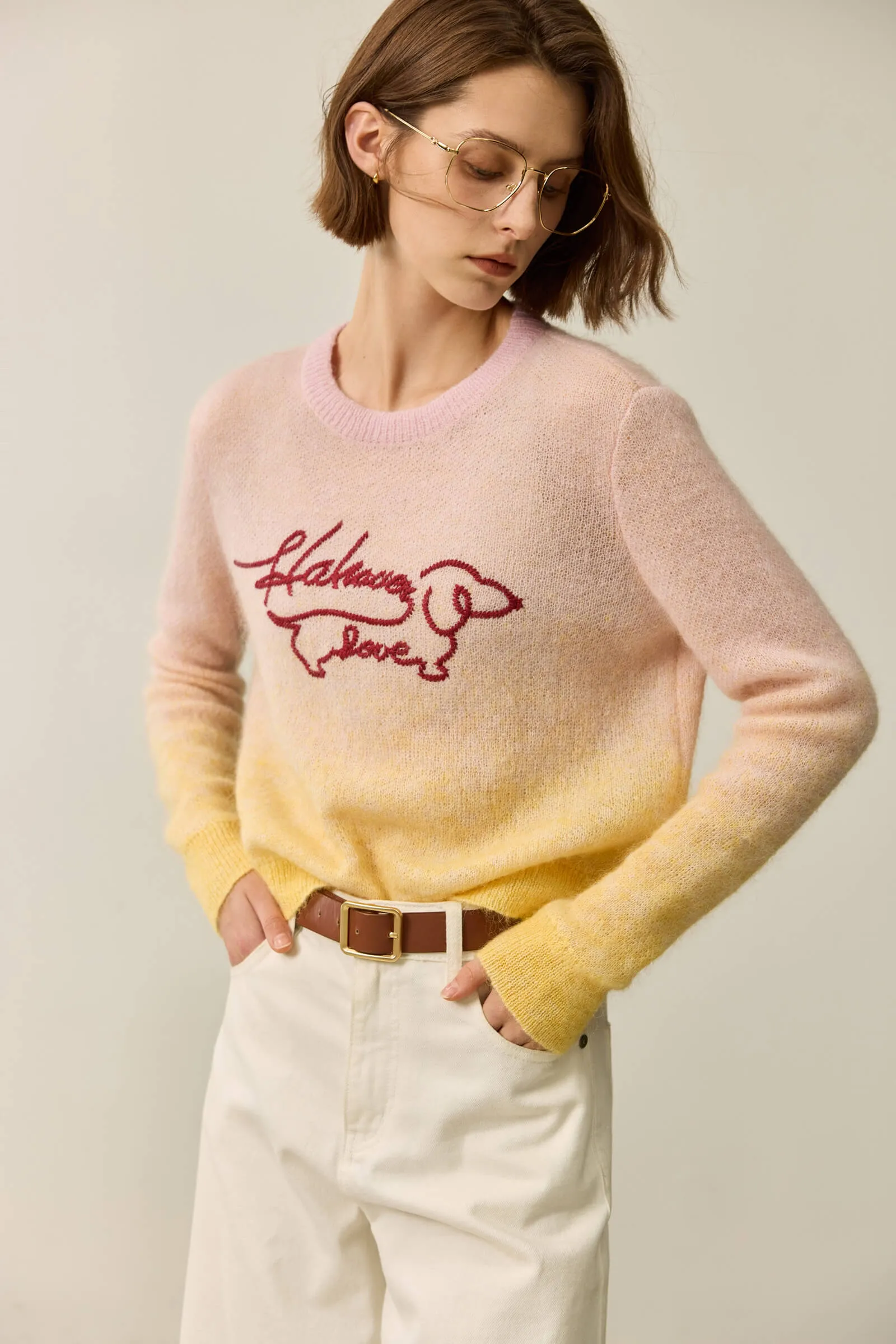 LILY Wool Gradient Embroidered Sweater