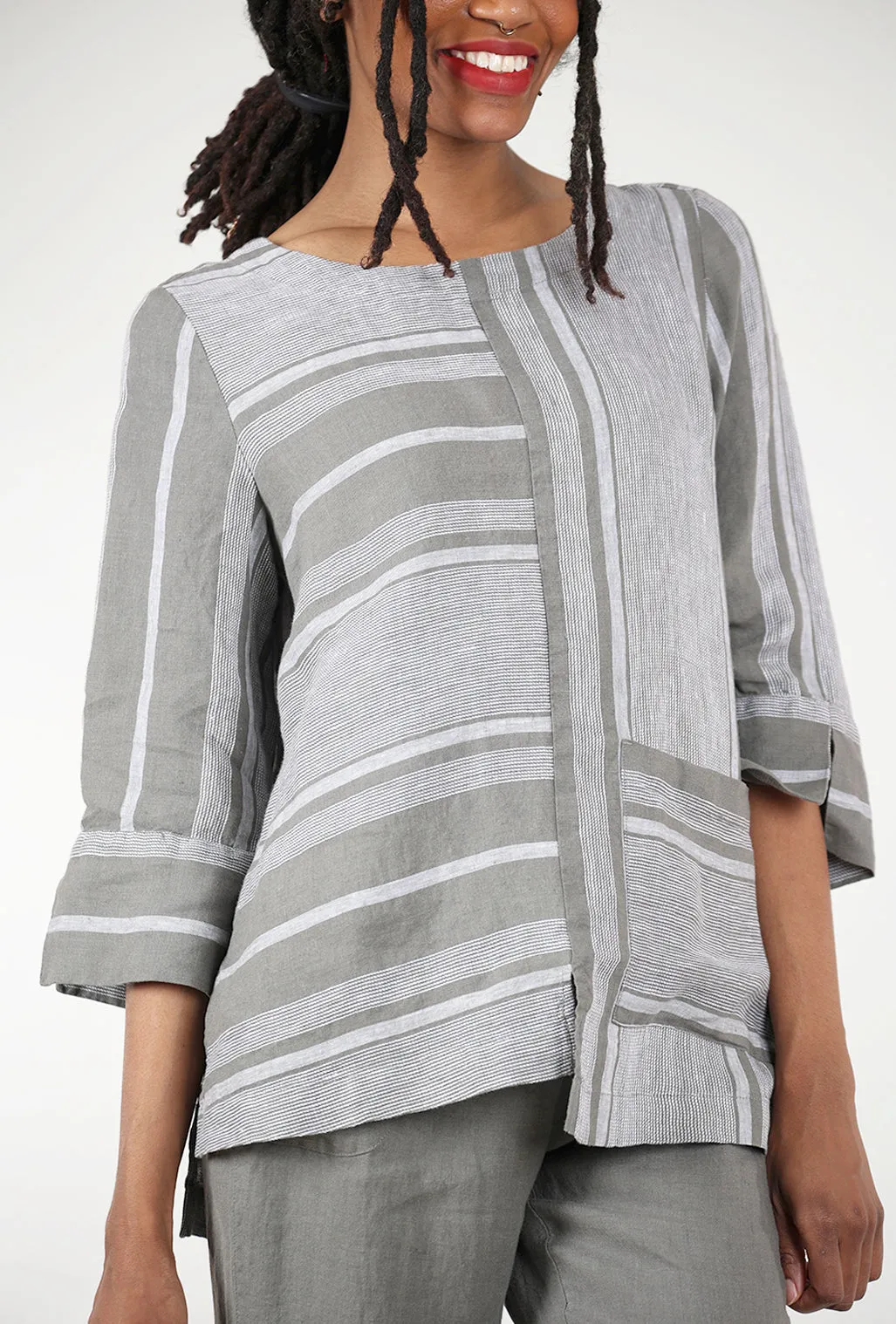 Linen Stripe Artist Tunic, Gray