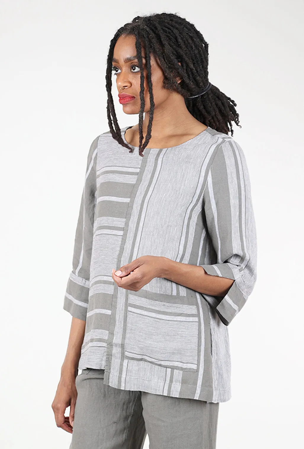 Linen Stripe Artist Tunic, Gray